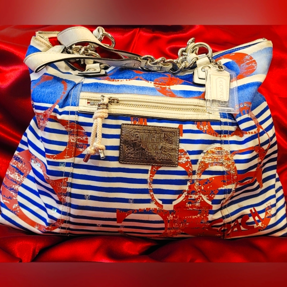 Authentic Coach Nautical Glam Bag. Red, White & Blue